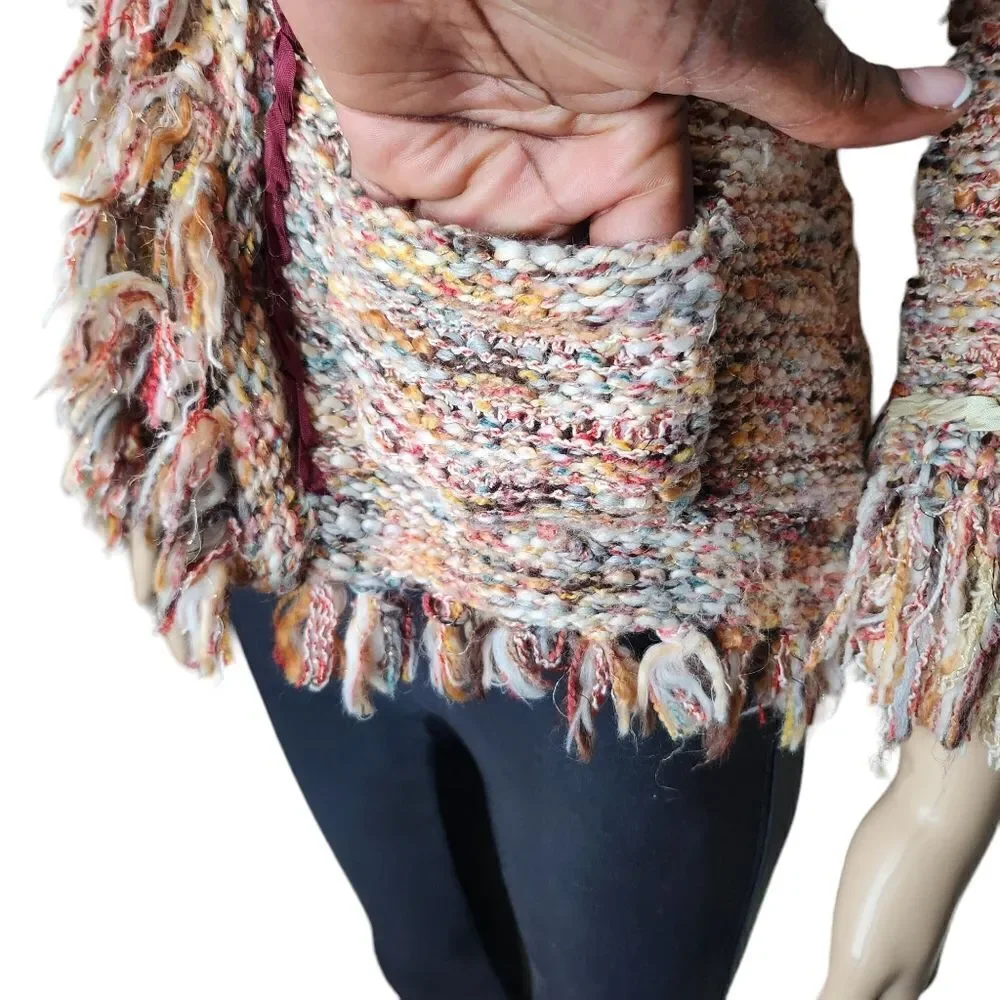 Angel of the north Anthropologie women's Size XS wool blend knit fringe jacket - Picture 4 of 9